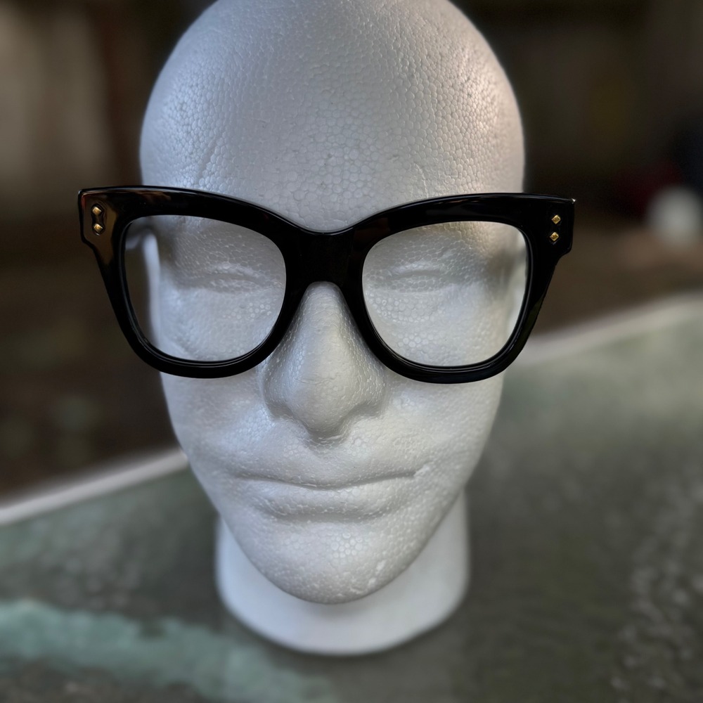 Gucci GG1082O 001 Black Cat Eye Eyeglass Frames Gold Filigree Made in Italy 50mm